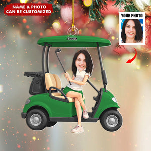 Custom Photo Lady Golfer Personalized Christmas Ornament