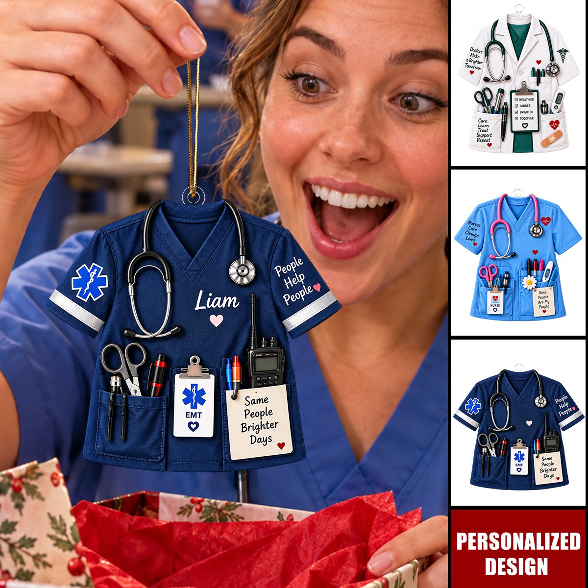 Personalized Medical Scrubs Acrylic Christmas Ornament - Doctor Nurse Gift