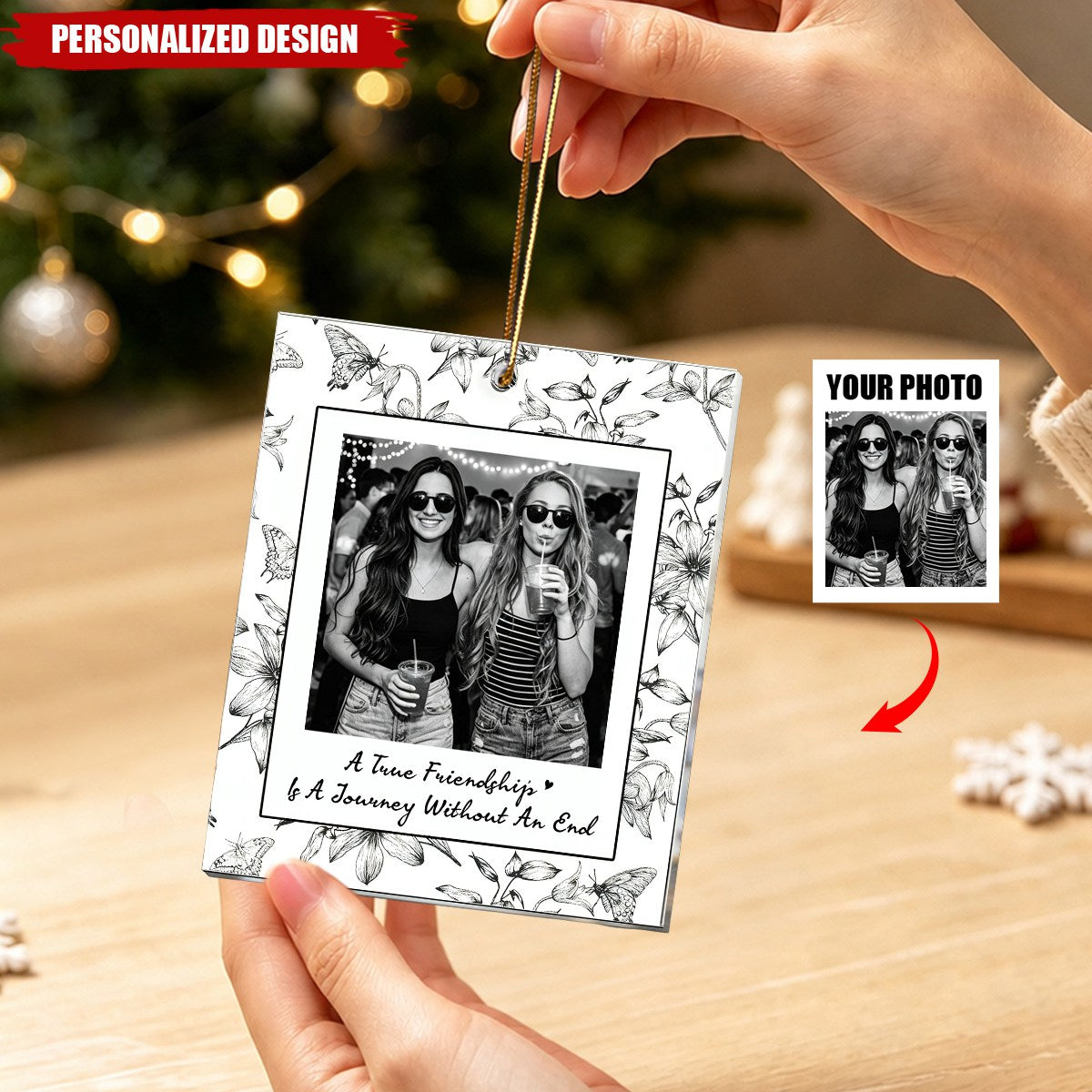 Personalized Photo Best Friend Christmas Ornament - Custom Picture Friendship Quote Acrylic Ornament