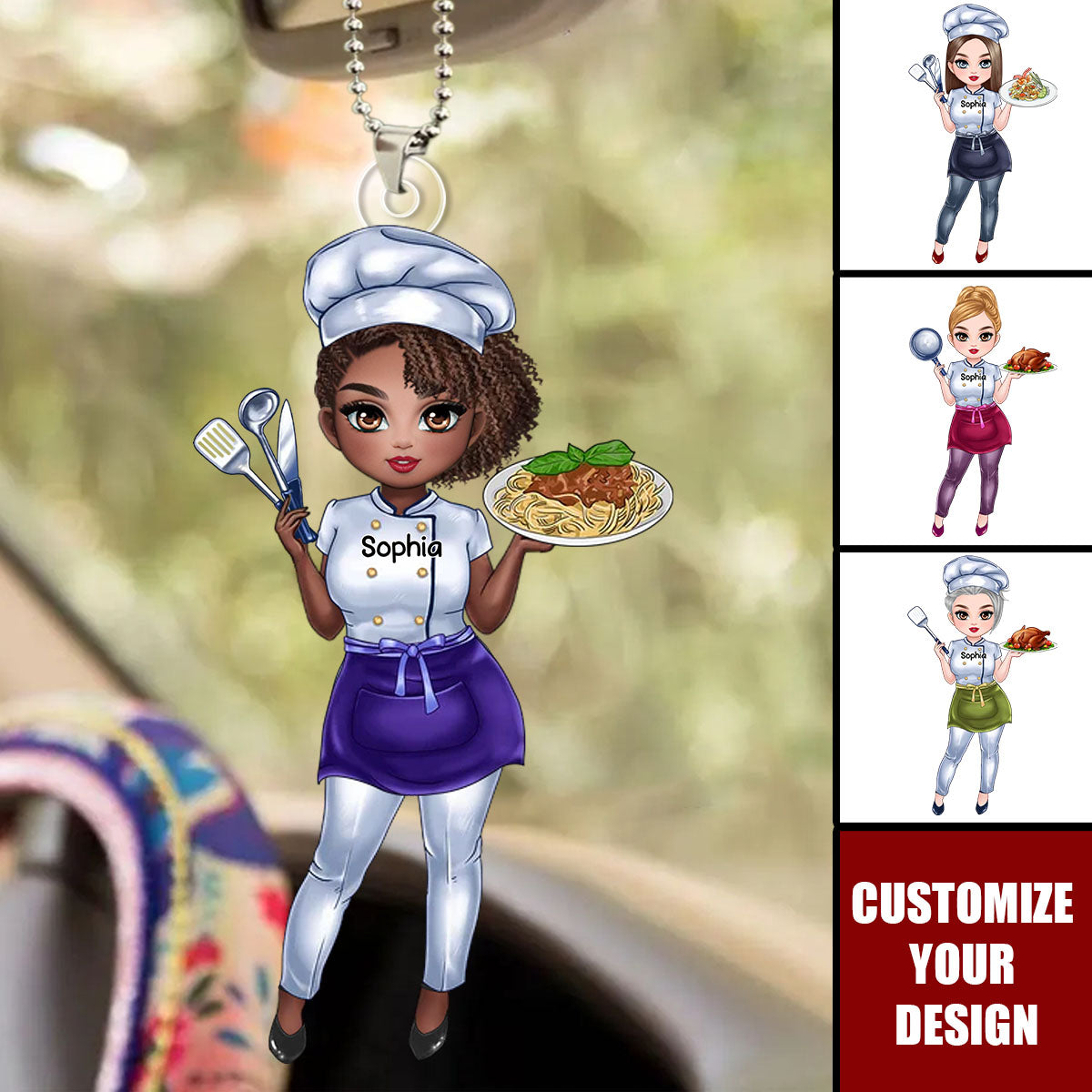 Custom Cartoon Female Chef - Personalized Acrylic Ornament