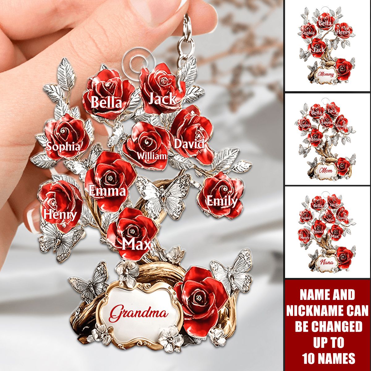 Flowers For Mom Grandma - Personalized Keychain