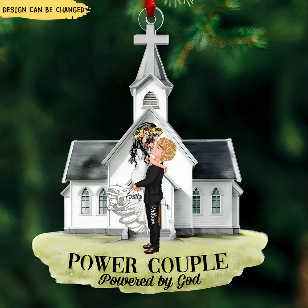Power Couple Powered By God - Couple Portrait, Firefighter, Nurse, Police Officer, Military, Chef, EMS, Flight, Teacher, Gifts by Occupation - Personalized Ornament