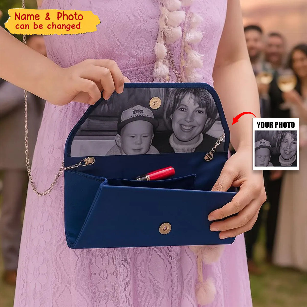 Personalized Silk Bow Tie Clutch With Photo Purse