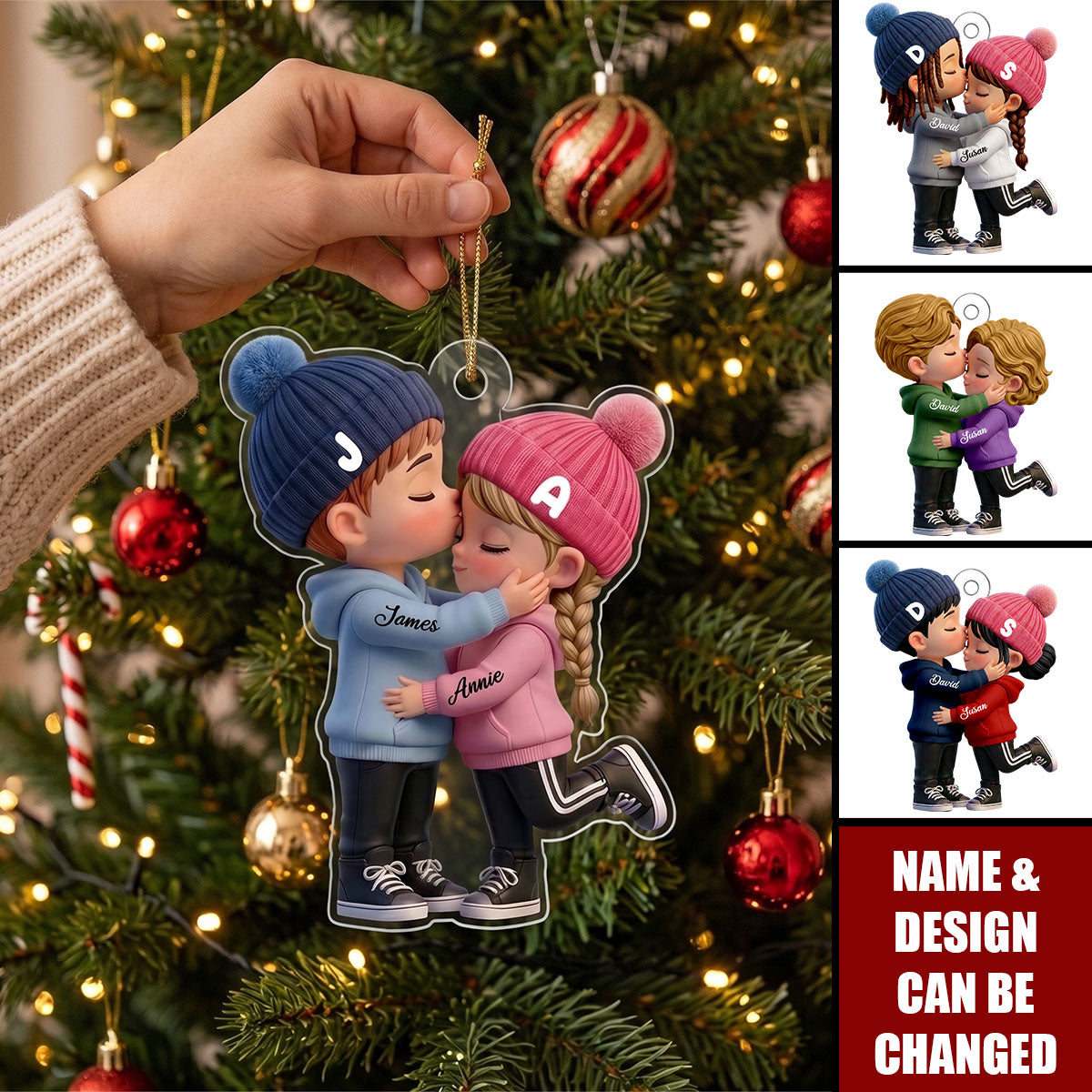 Kissing Couple Car Charm in Soft Colors - Personalized Acrylic Custom Shape Ornament