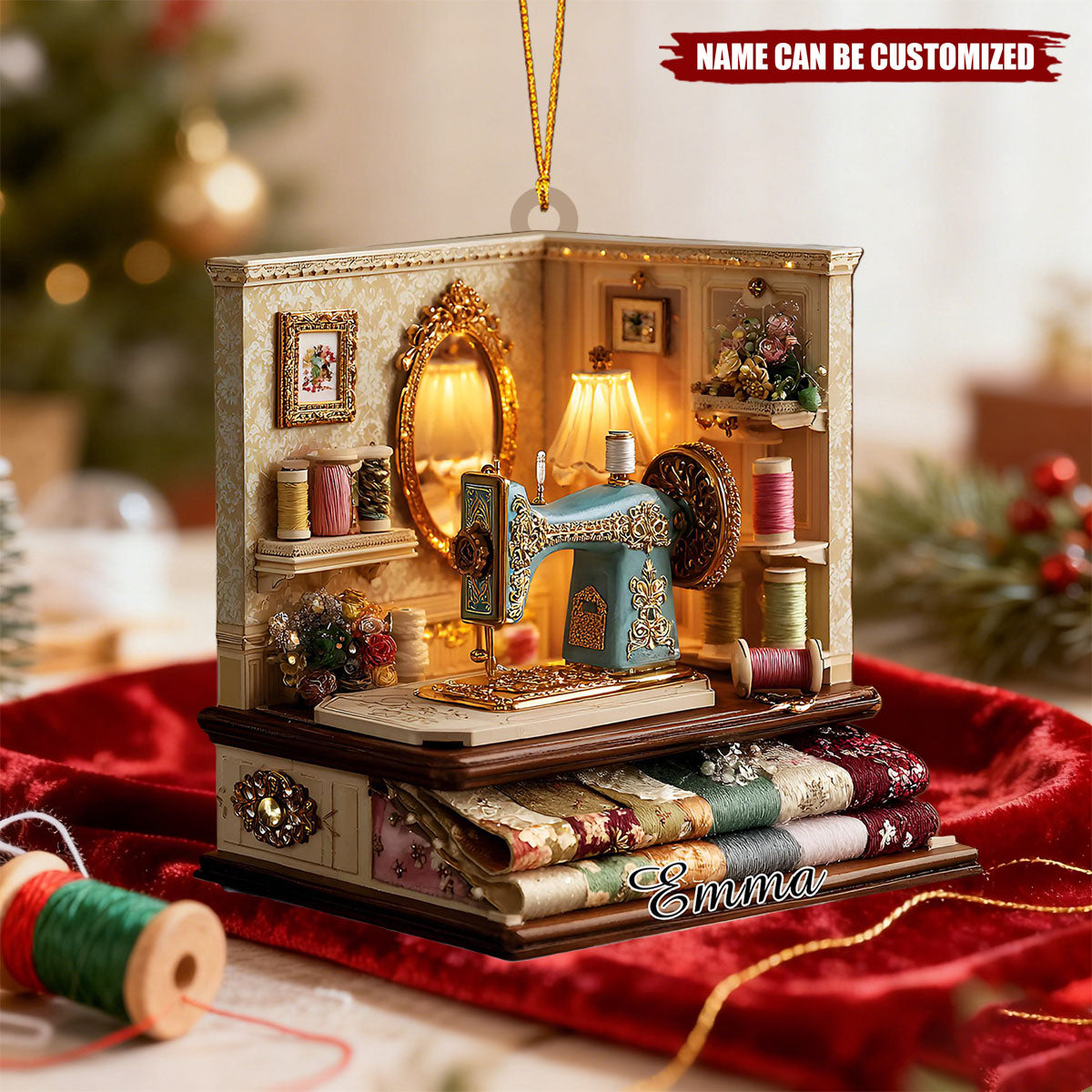 Sewing Machine - Personalized Acrylic Christmas Ornament, Gift For Seamstress & Maker