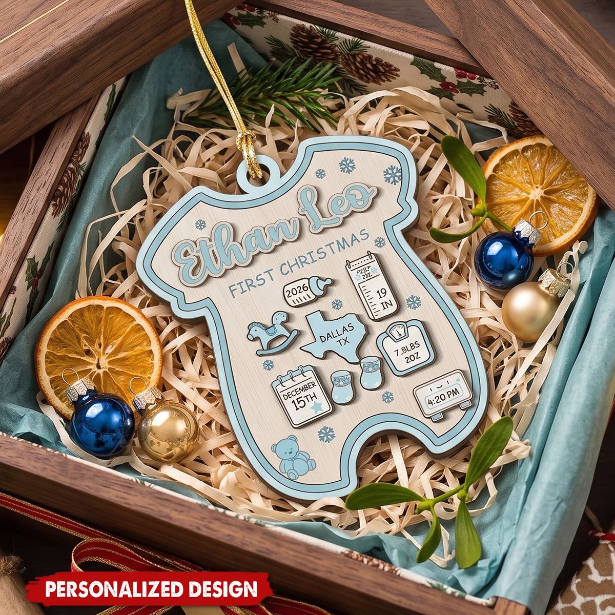Personalized Baby First Christmas Ornament - Birth Details Keepsake Decoration for Newborn