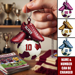 Personalized Soccer Acrylic Car Ornament - Custom Name & Jersey Number Gift for Fans