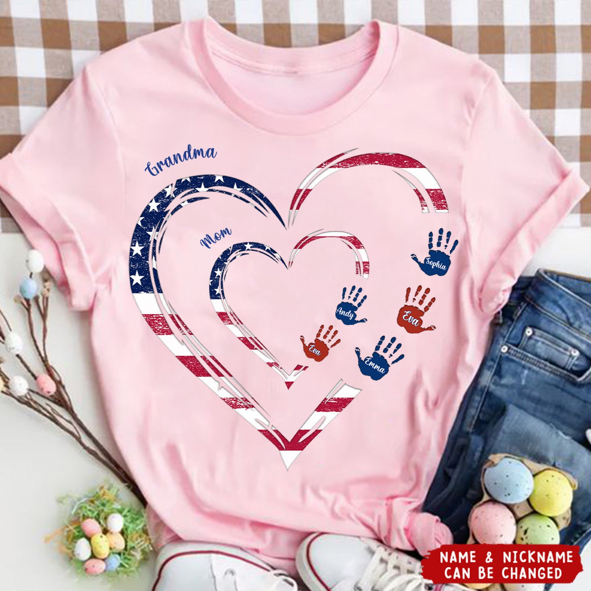 4th Of July Grandma Mom Heart Handprint Kids Personalized Shirt
