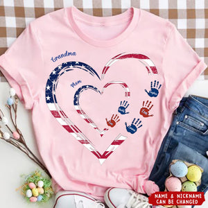 4th Of July Grandma Mom Heart Handprint Kids Personalized Shirt
