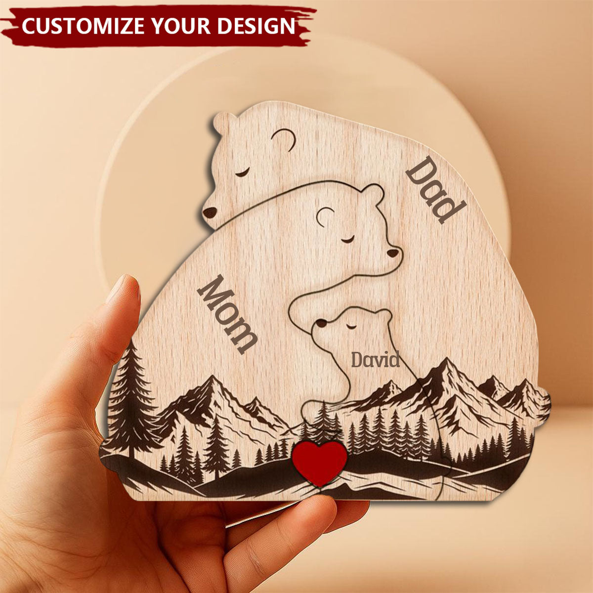Hugging Bear Family Forest Version - Personalized Wooden Bear Family Puzzle