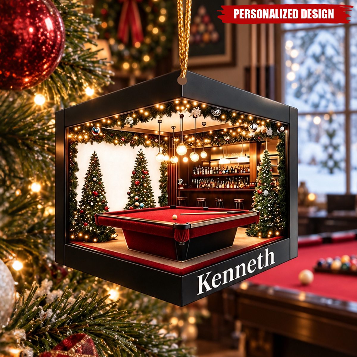 Personalized Billiard Pool Table 2D Flat Acrylic Christmas Ornament Custom Name