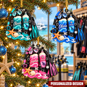 Personalized Scuba Diving Equipment Ornament, Custom Christmas Diving Gift