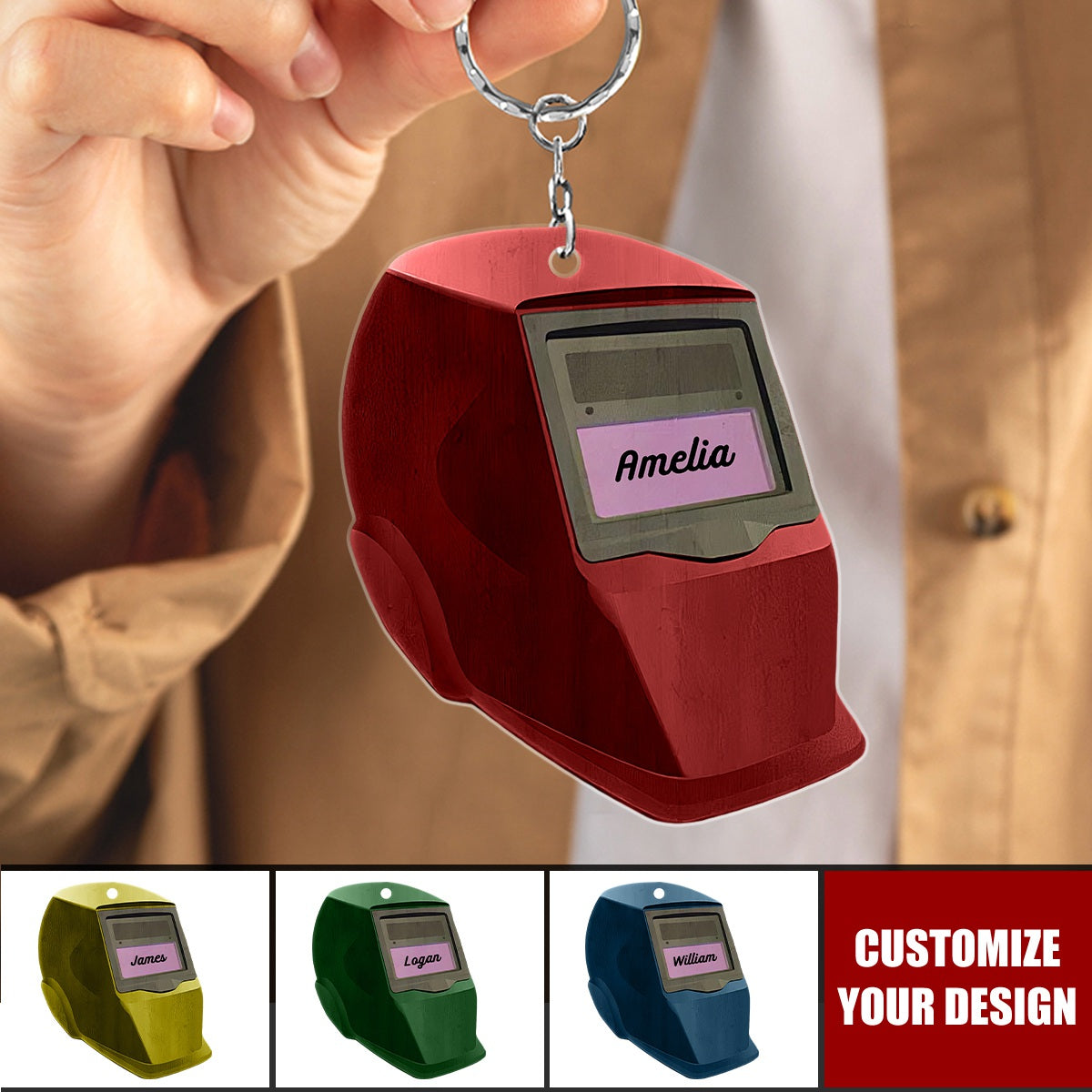 Fire Welding Helmet - Personalized Acrylic Christmas Keychain