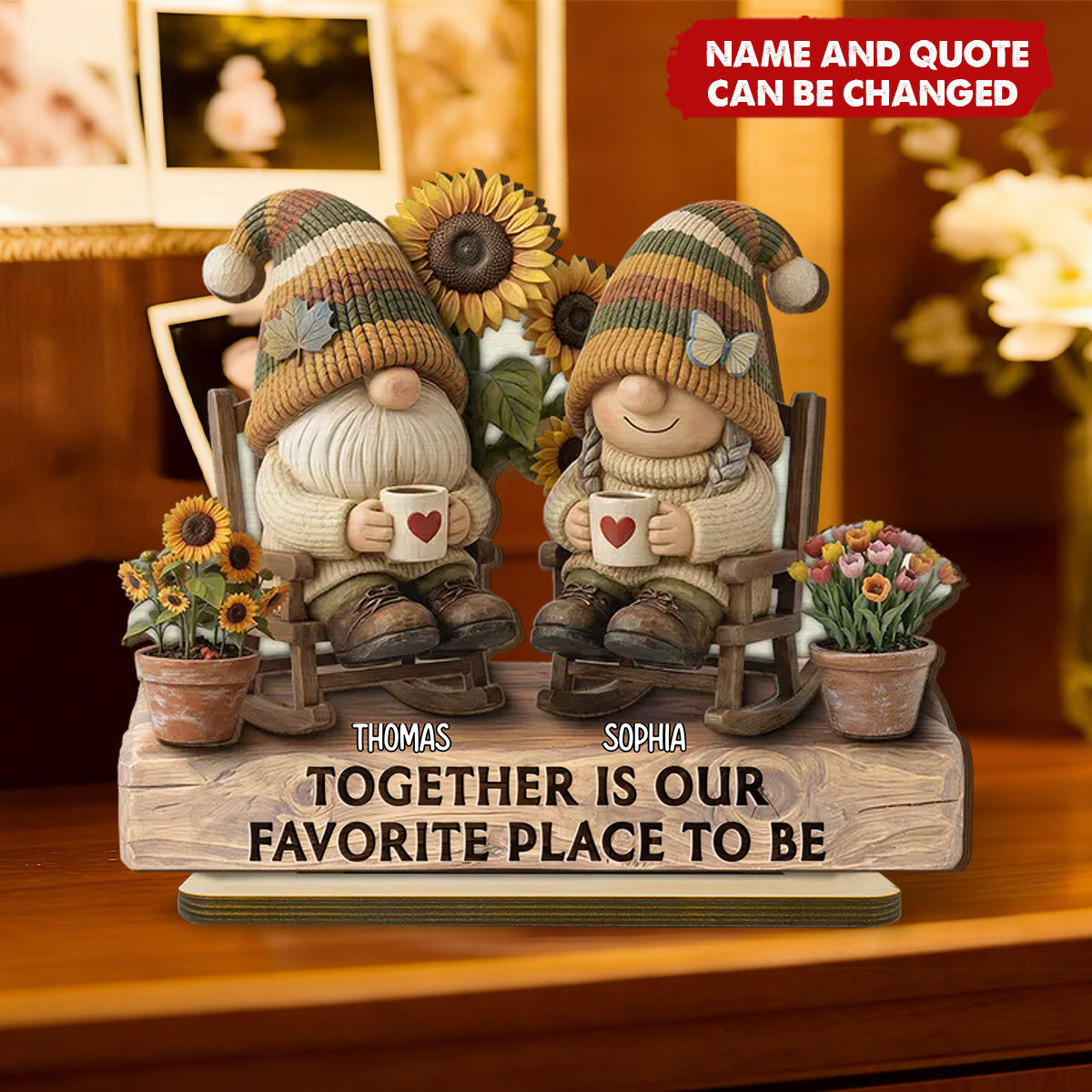 3D Effect Dwarf Couple Grow Old Together - Personalized 2-Layered Wooden Plaque - Anniversary, Valentine's Day Gift For Him, Gift For Her