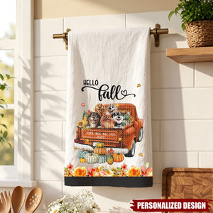 Personalized Hello Fall Dog Kitchen Towel - Custom Dog Names
