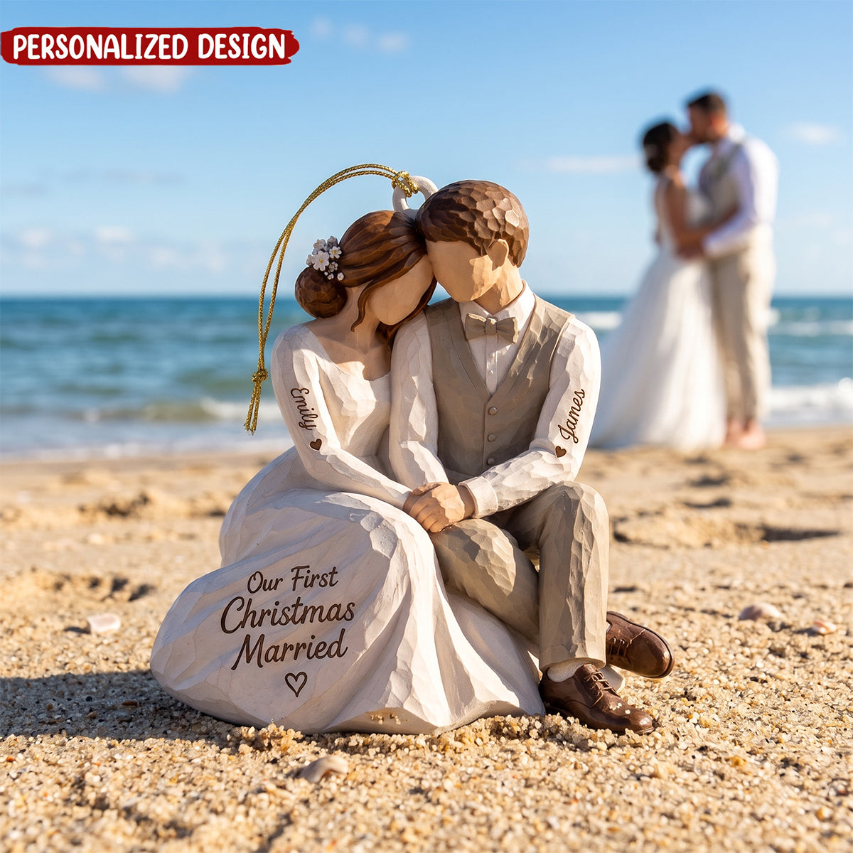 Our First Christmas Married Personalized Wooden Ornament