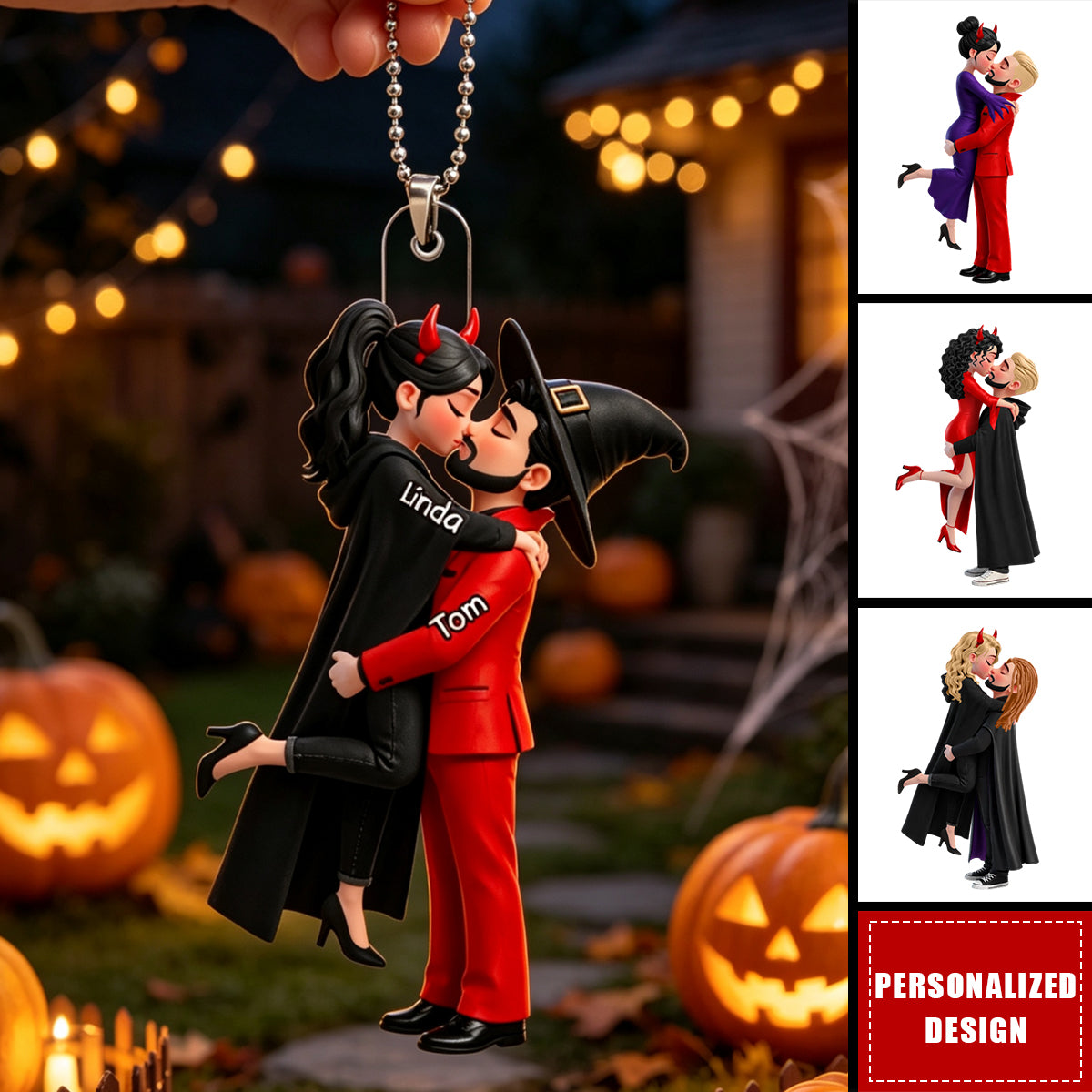 Halloween and Autumn Decor Featuring a Kissing Couple – Personalized Ornament