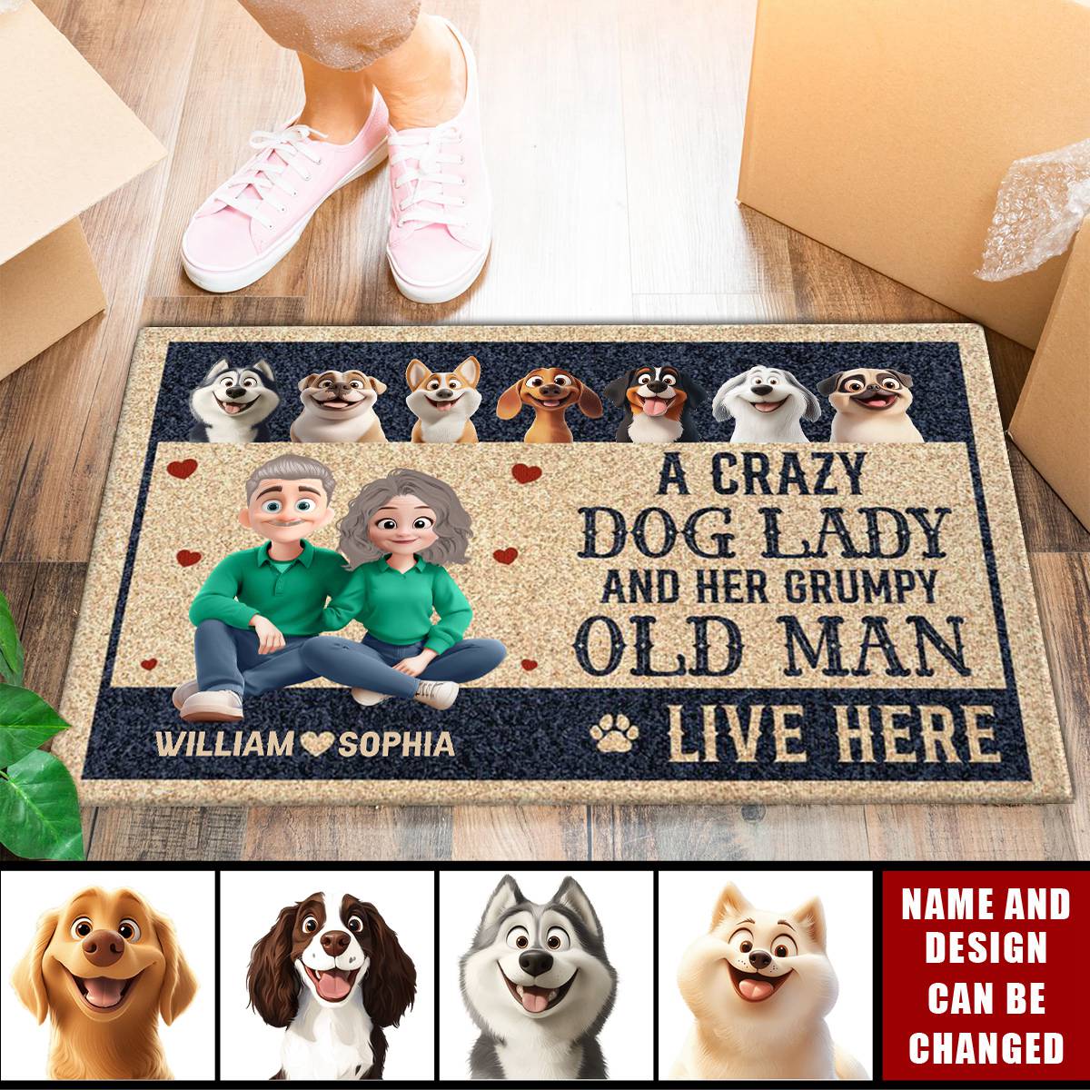 A Crazy Dog Lady And Her Grumpy Old Man - Personalized Doormat