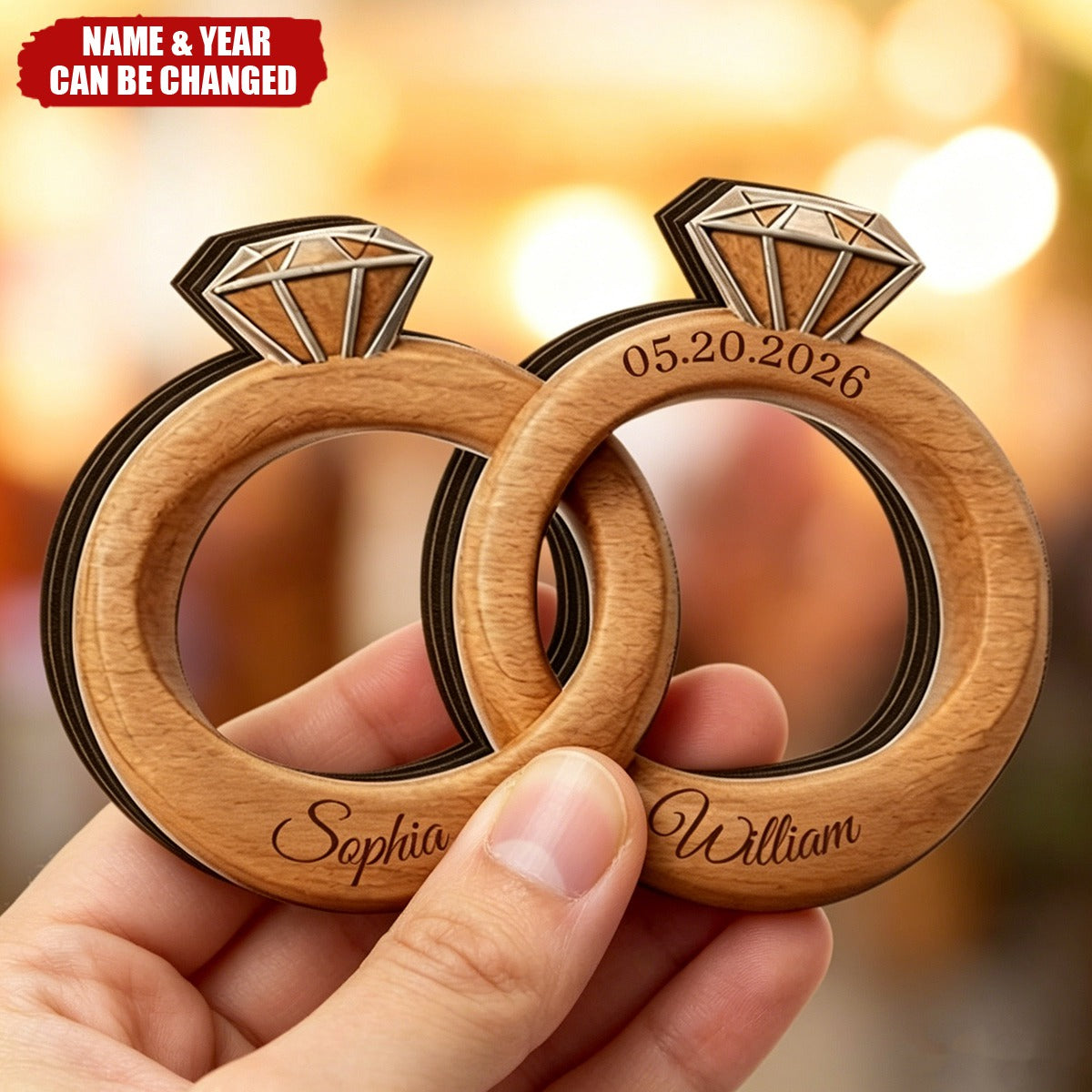 Ring Engaged Sign Personalized Wedding Ring Wooden Sign, Custom Couple Names Engagement ...