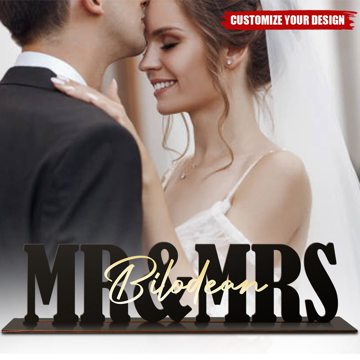 Mr And Mrs Wedding Name Sign - Personalized Wooden Plaque