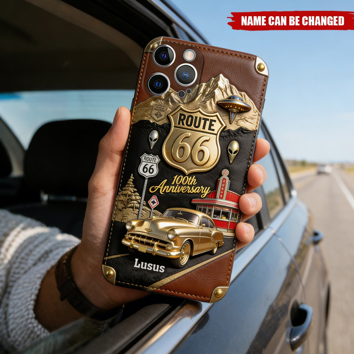 Route 66 100th Anniversary - Personalized Car Lover Leather Phone Case