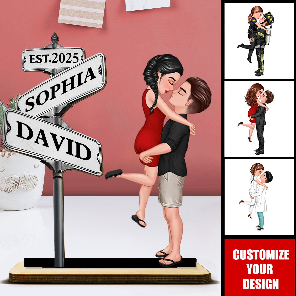Personalized Standing Wooden Plaque With Couple Custom Street Signs