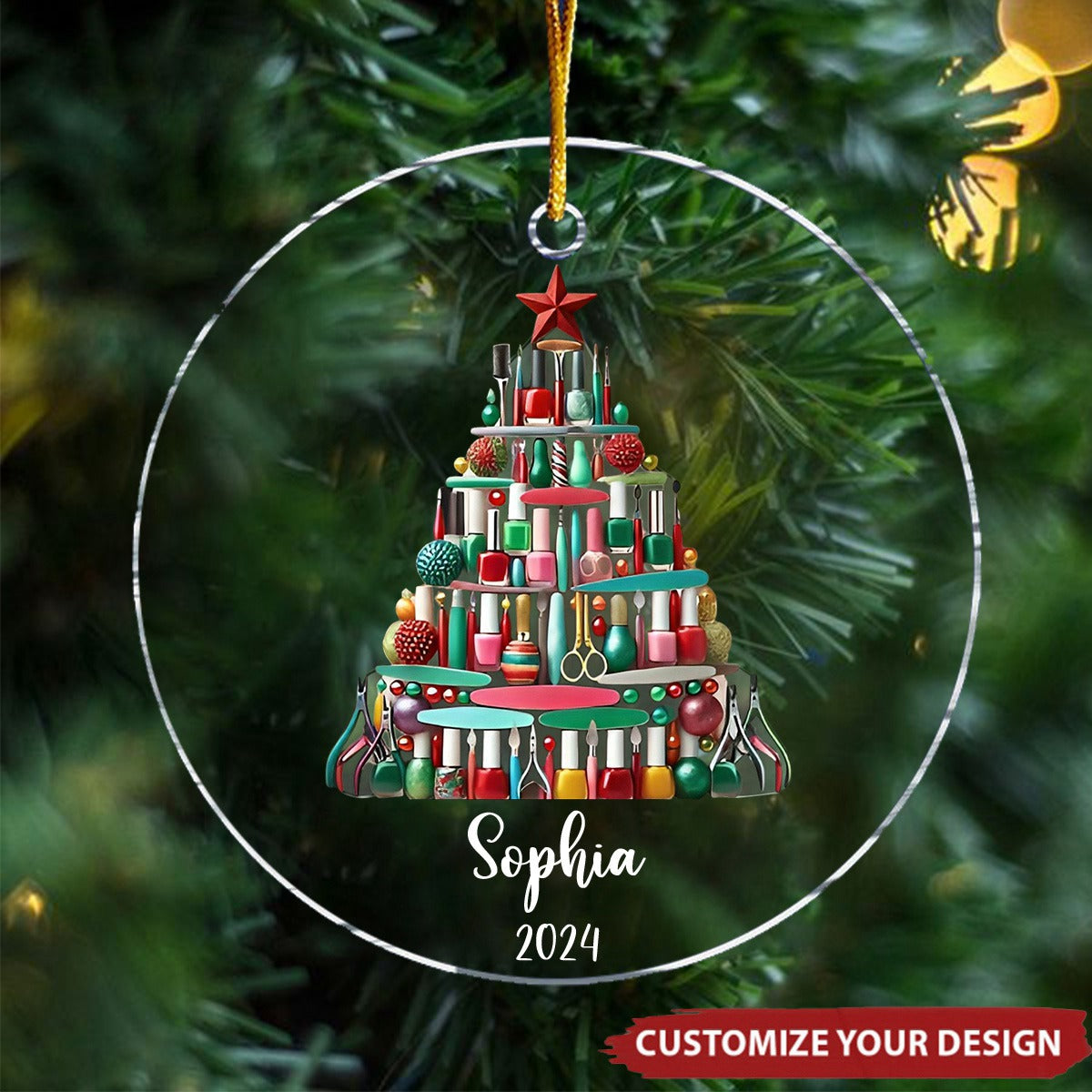 Custom Nail Artist Acrylic Ornament - Personalized Nail Salon Ornament