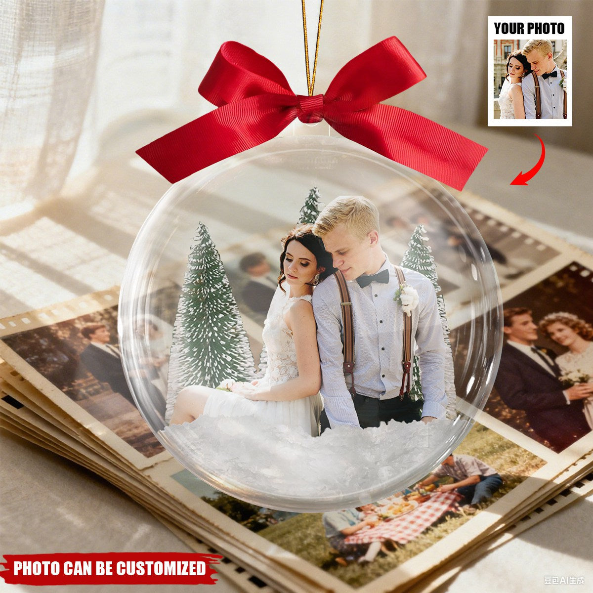 Custom Photo Wedding Dreams In A Snow Globe - Personalized Acrylic Ball Ornament