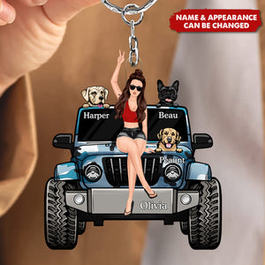 Personalized Gifts For Dog Lovers Keychain Travelling Girl With Her Dogs