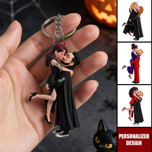 Halloween and Autumn Decor Featuring a Kissing Couple – Personalized Keychain