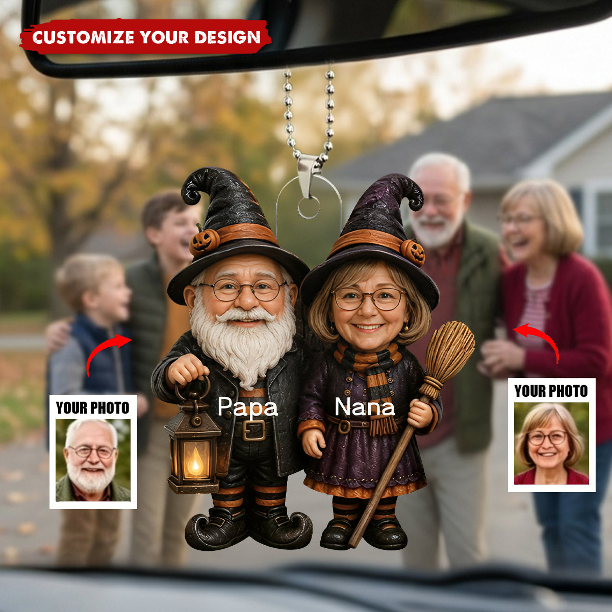 Personalized Grandparents Acrylic Car Ornament, Spooky Family Keepsake