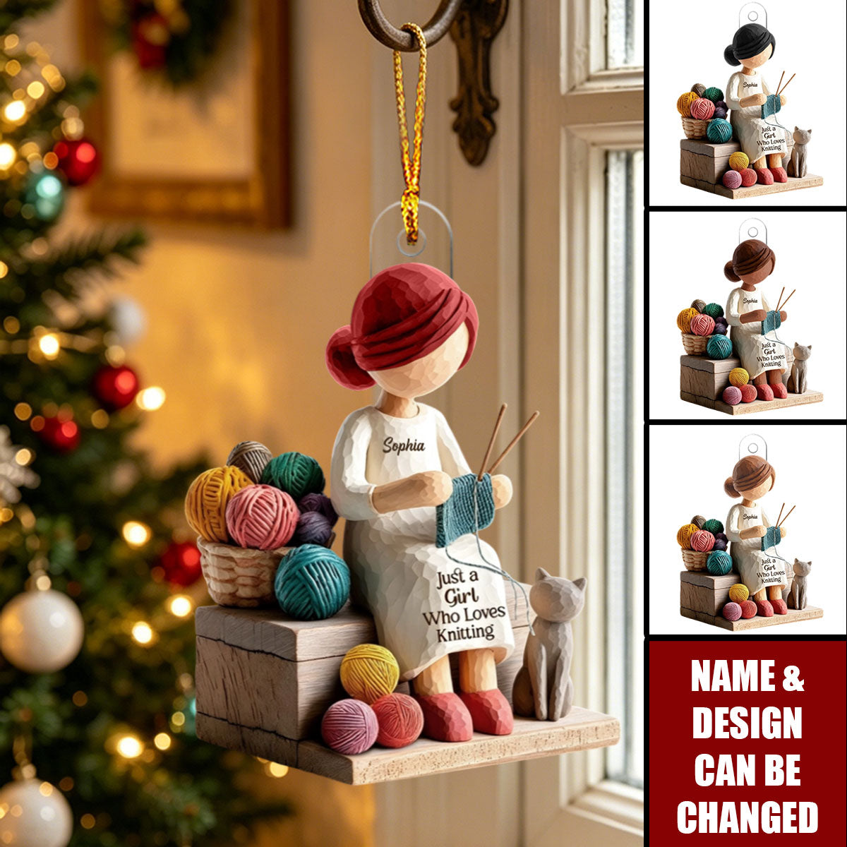 Just A Girl Who Loves Knitting Custom Ornament, Personalized Acrylic Christmas Keepsake, Unique Yarn Lover Gift, Cozy Handmade Holiday Decor