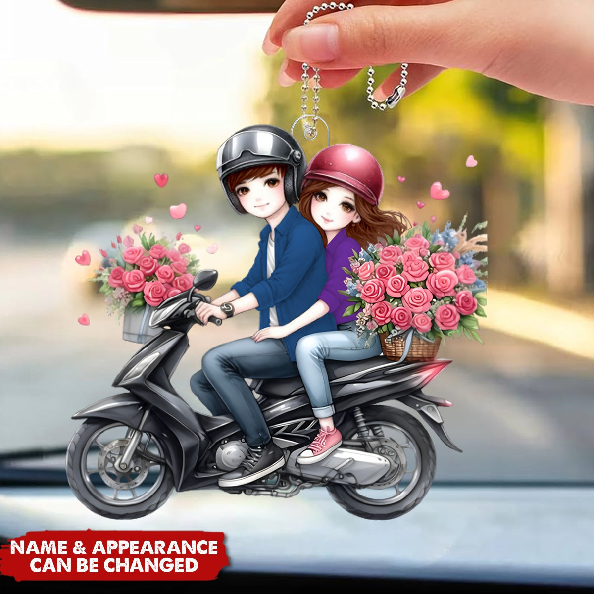 Motorcycle Couple - Personalized Acrylic Car Ornament - Valentine's Day Gift for Him, Gift for Her