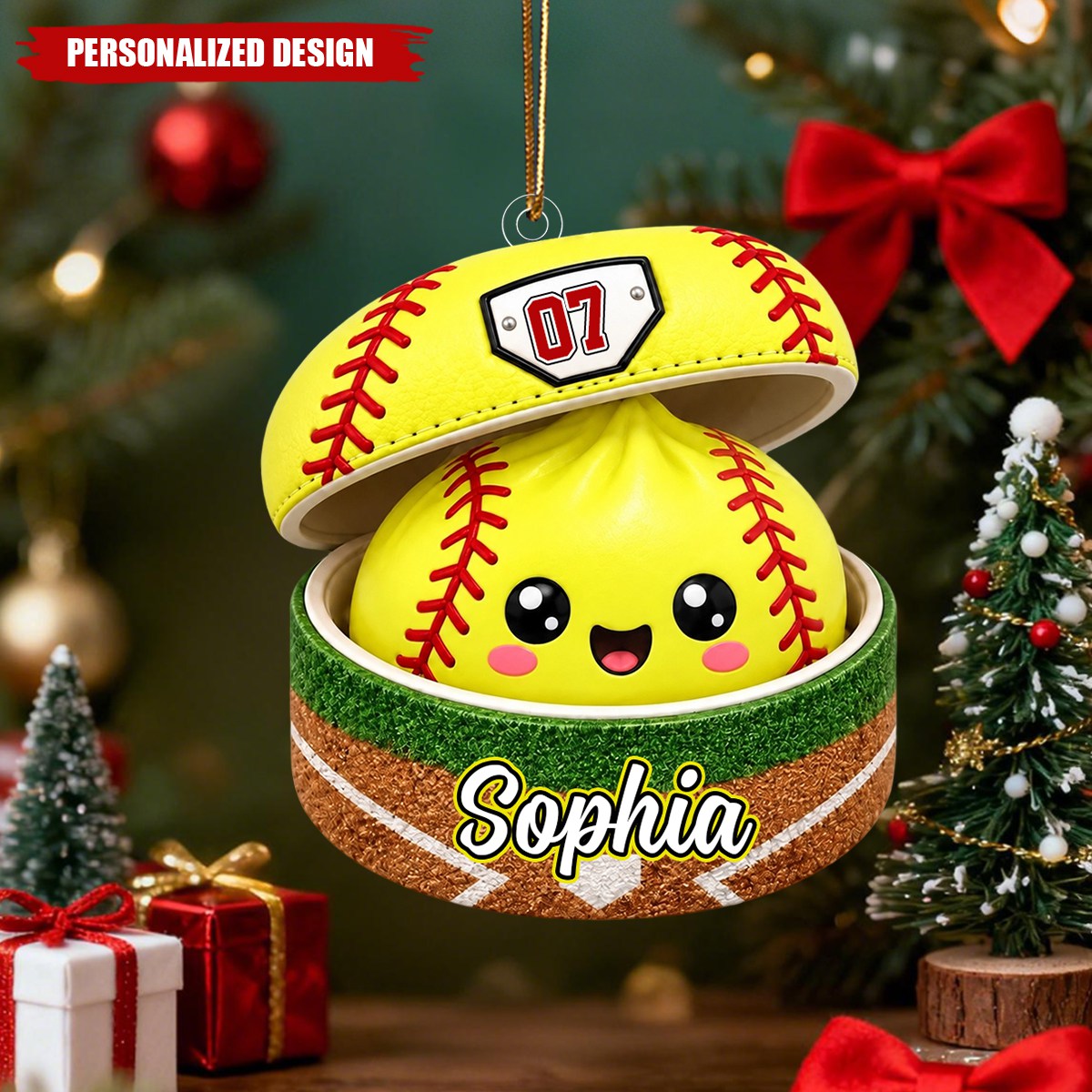 Personalized Cute Bao Bun Sports Ball Acrylic Christmas Ornament