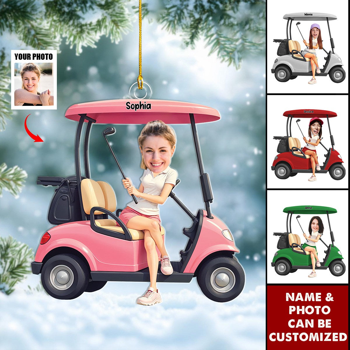 Custom Photo Lady Golfer Personalized Christmas Ornament