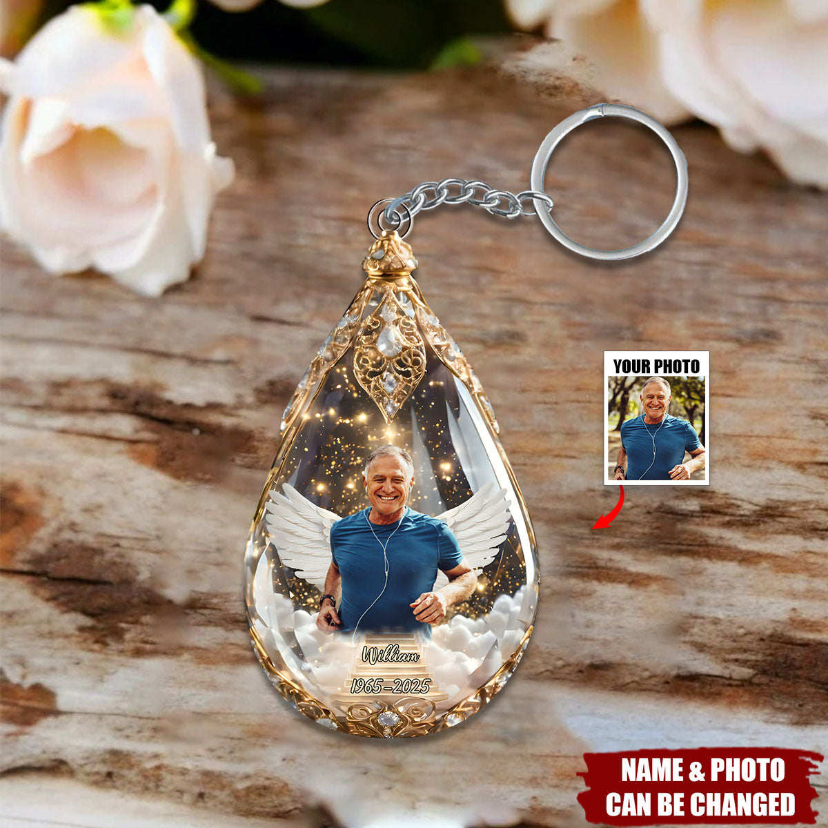 Custom Photo Acrylic Keychain - Personalized Memorial Sympathy Gifts For Loss Of Mom, Dad