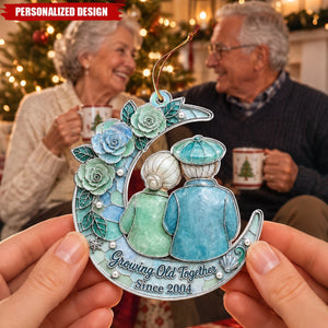 Personalized Growing Old Together Couple Moon Christmas Ornament