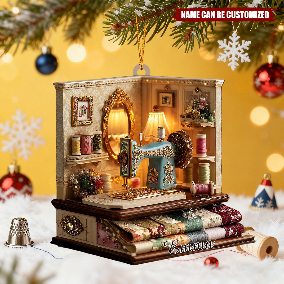 Sewing Machine - Personalized Acrylic Christmas Ornament, Gift For Seamstress & Maker