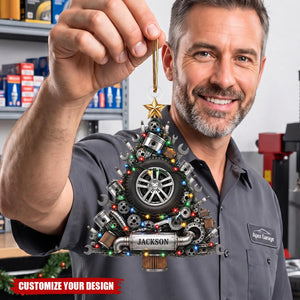 Personalized Mechanic Car Acrylic Christmas Ornament, Custom Holiday Tree Decoration
