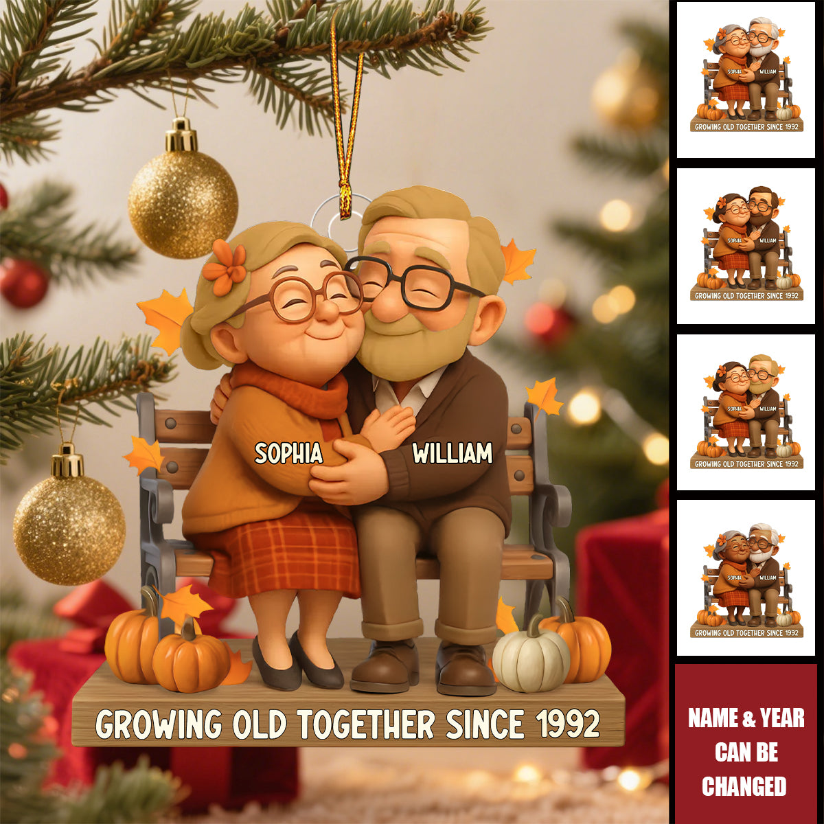 Old Couple Sitting Hugging - Personalized Acrylic Christmas Ornament