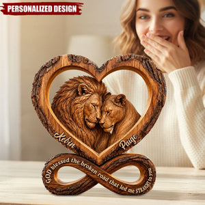 Personalized Lion Couple Heart Infinity Wooden Plaque - Faith Quote Couple Tabletop Decor