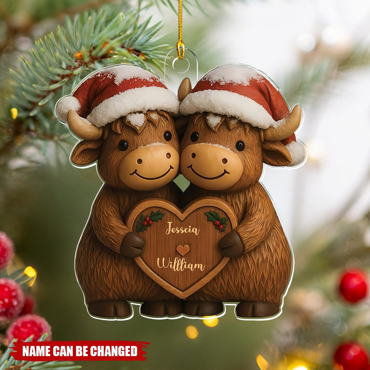 Personalized Couple Cow Christmas Acrylic Ornament