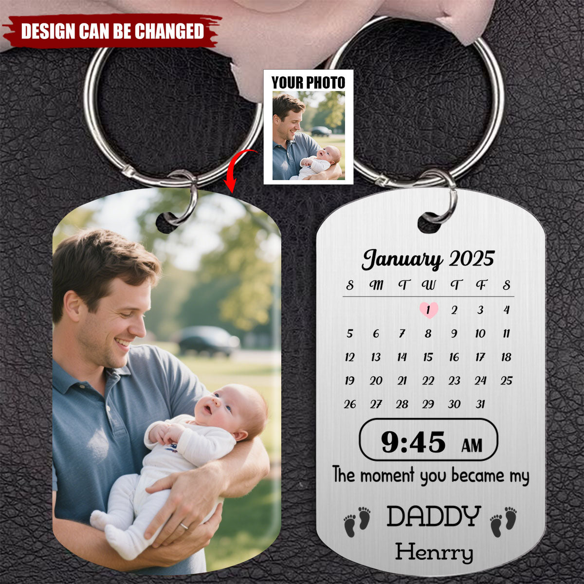 Custom Photo Memory Calendar The Day You Became My Daddy Metal Keychain
