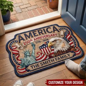 Custom Shaped Doormat - Personalized America 250th Anniversary Gifts For Mom, Dad, Brother, Sister, Kids - United In Pride And Honor
