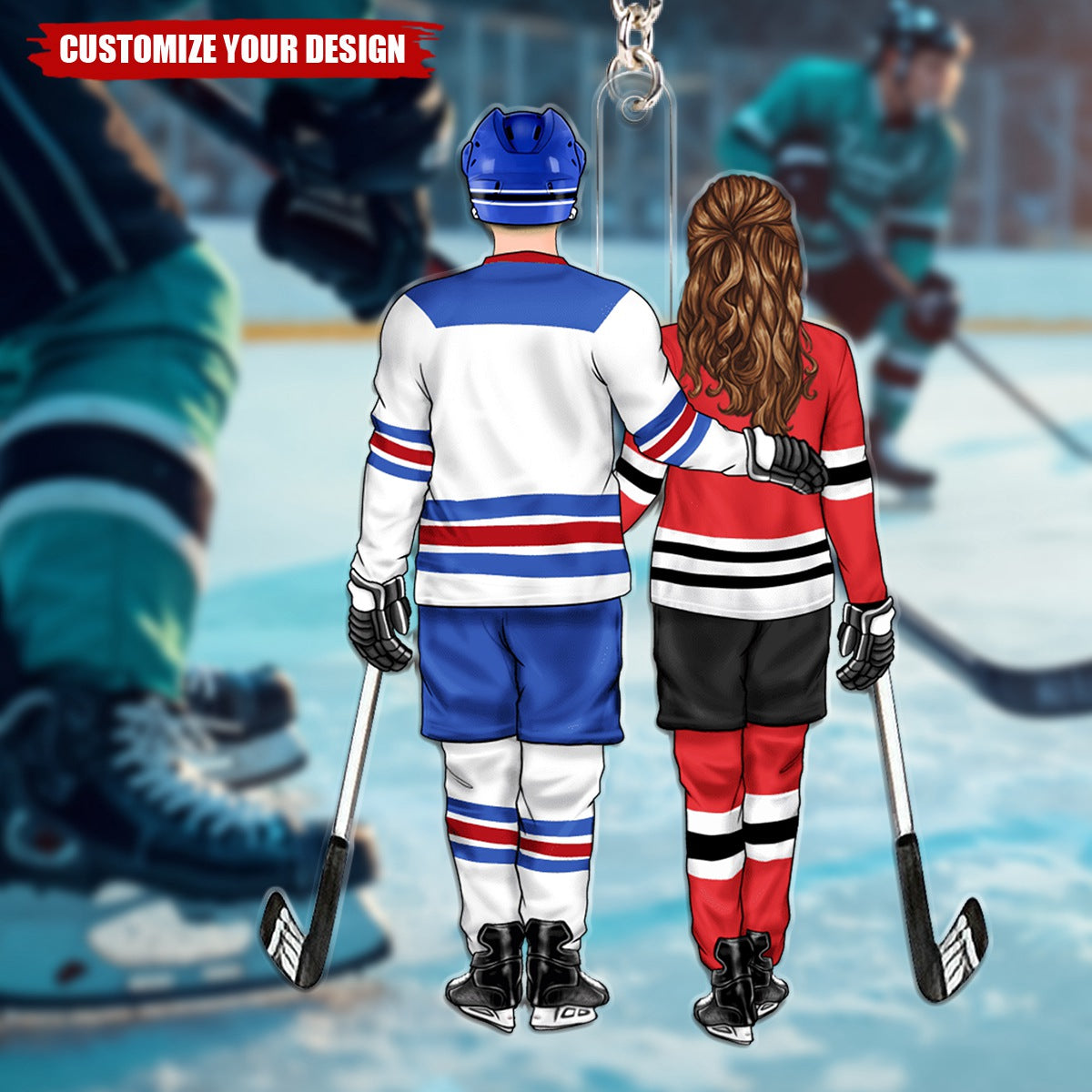 Ice Hockey Couple - Personalized Keychain, Gift for Ice Hockey Lovers
