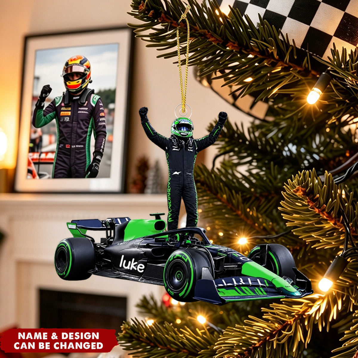 Personalized Race Car Christmas Ornament - Custom Name Race Car Decor