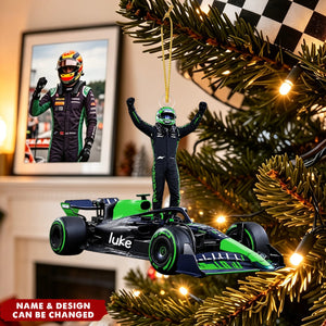 Personalized Race Car Christmas Ornament - Custom Name Race Car Decor
