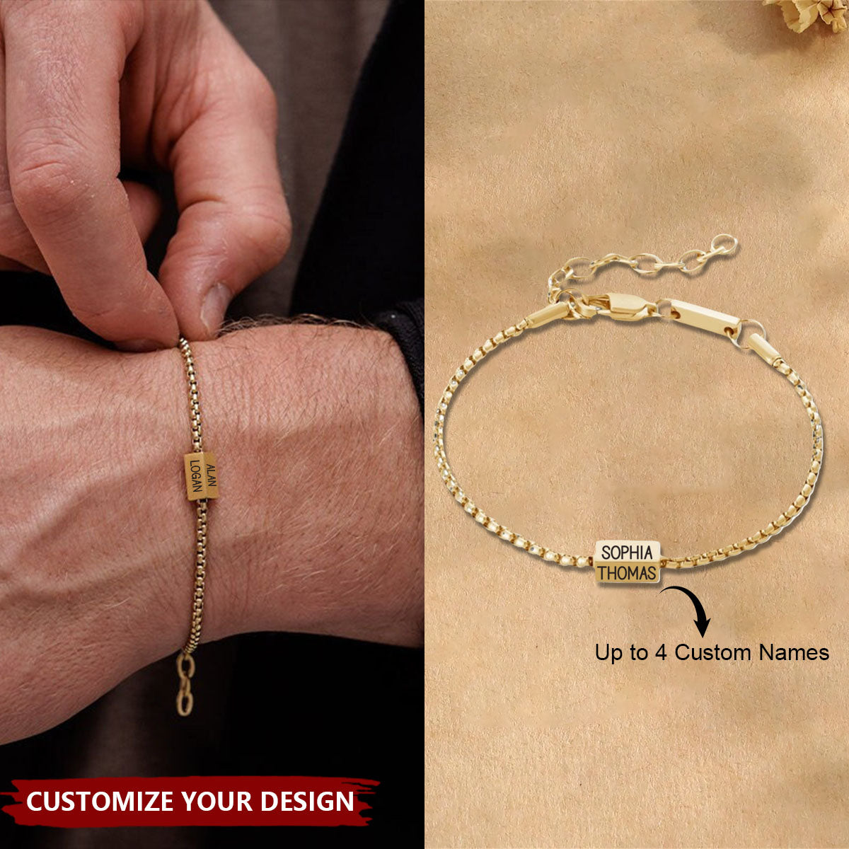 Stainless Steel Square Pearl Cube Personalized Bracelet, Gift For Dad