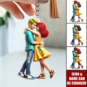 Couple Hugging Personalized Acrylic Keychain - Heartfelt Gift For Couple, Boyfriend, Girlfriend, Husband, Wife
