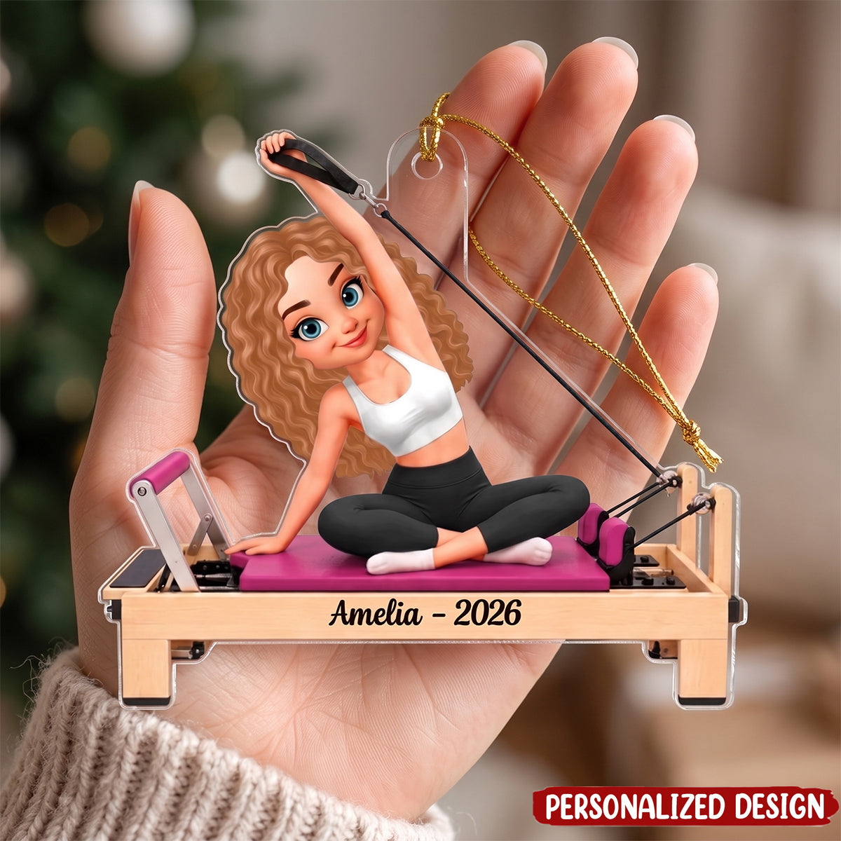 Personalized Pilates Girl Acrylic Ornament - Custom Name Christmas Gift